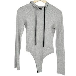 Misha Nonoo Gray Hoodie Long Sleeve‎ Bodysuit Peruvian Pima Cotton Medium